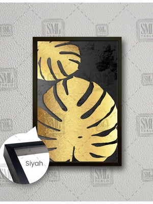 SML Tablo Modern Altın Çiçek Dekoratif Gold 3 Dikey Çerçeveli Kanvas Tablo