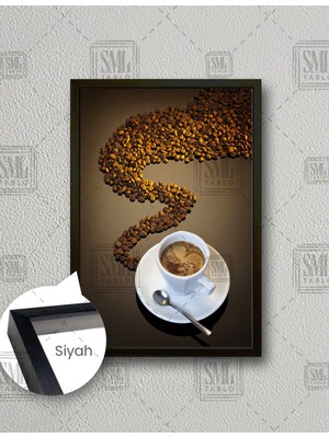 SML Tablo Kahve Fincanı Kahve Çekirdekleri Modern Mutfak Dekoratif Dikey Çerçeveli Kanvas Tablo