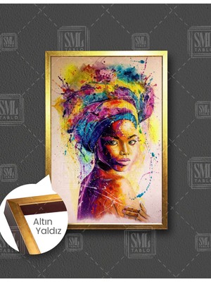 SML Tablo Etnik Afrikalı Kadın Geleneksel Kıyafet Soyut Dikey Çerçeveli Kanvas Tablo