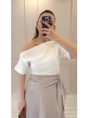 BeeYouStudio Beyaz/tek Omuz Penye Bluz