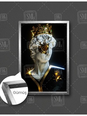 SML Tablo Altın Taçlı Heykel Gold Modern Sanat Altın Çiçek Dekorasyond Dikey Çerçeveli Kanvas Tablo