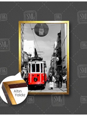 SML Tablo Istiklal Tramvay Nostarji Istanbul Taksim Tünel Dikey Çerçeveli Kanvas Tablo