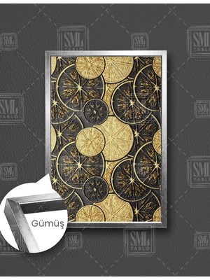 SML Tablo Kabartma Efektli Modern Şık Dekoratif Gold Altın Dikey Çerçeveli Kanvas Tablo