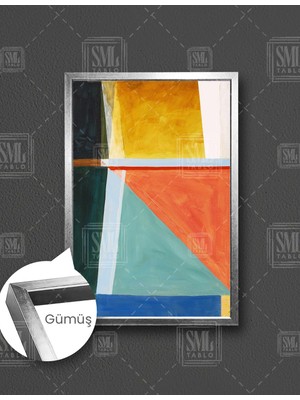 SML Tablo Geometrik Sarı Mavi Kırmızı Üçgen Renkli Dokular Abstract Şekiller Dikey Çerçeveli Kanvas Tablo