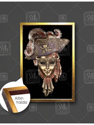 SML Tablo Denizci Şapkalı Maske Korsan Dekor Dikey Çerçeveli Kanvas Tablo