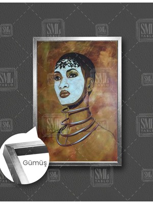 SML Tablo Yüzü Beyaz Afrikalı Kadın Sanat Modern Takı Afro Geleneksel Kıyafet Dikey Çerçeveli Kanvas Tablo