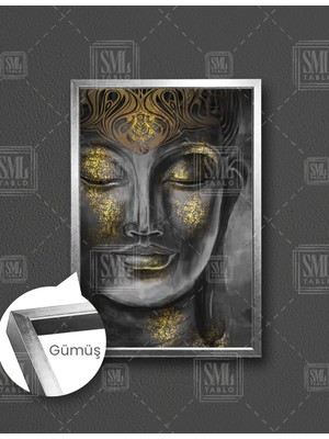 SML Tablo Buda Altın Mermer Heykel Dekor Meditasyon Huzur Arınma Dikey Çerçeveli Kanvas Tablo