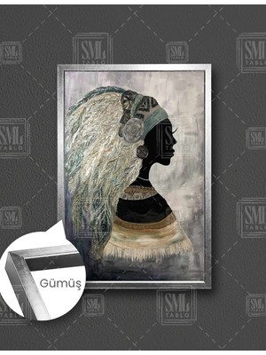 SML Tablo Afrikalı  Kadın Geleneksel Kıyafet Afro Afrika Soyut Dikey Çerçeveli Kanvas Tablo