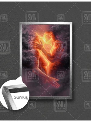 SML Tablo Öpüşen Ateş Çift Love Aşk Duman Dikey Çerçeveli Kanvas Tablo