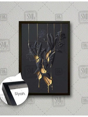 SML Tablo Altın Çiçek Eller Dekor Modern Sanat Art Dikey Çerçeveli Kanvas Tablo