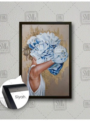 SML Tablo Çiçek Kafalı Kadın Doğa Dikey Çerçeveli Kanvas Tablo