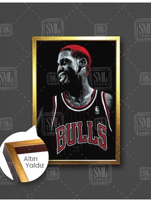 SML Tablo Dennis Rodman Basketbol Chicago Bulls Asi Kırmızı Saçlı Dikey Çerçeveli Kanvas Tablo
