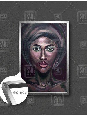 SML Tablo Gözleri Sürmeli Afrikalı  Kadın Yağlı Boya Efektli Dekor Dikey Çerçeveli Kanvas Tablo