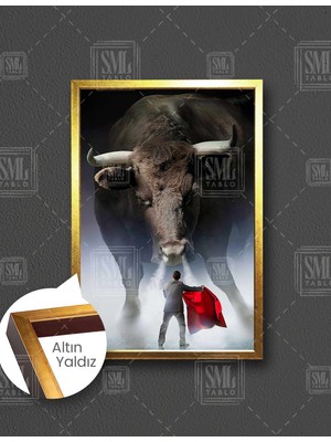 SML Tablo Matador ve Boğa Kızgın Duman Sis Dikey Çerçeveli Kanvas Tablo