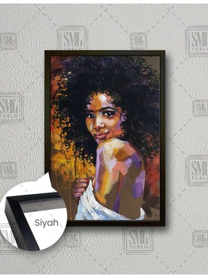 SML Tablo Afrikalı  Kadın Afro African Etnik Kıyafet Kıvırcık Saç Nü Dikey Çerçeveli Kanvas Tablo