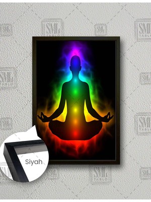 SML Tablo Meditasyon Çakra Noktaları Huzur Yoga Enerji Dikey Çerçeveli Kanvas Tablo