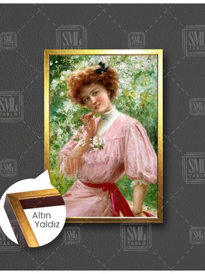 SML Tablo Bahçedeki Kadın Orman Modern Sanat Kırmızı Kuşaklı Dikey Çerçeveli Kanvas Tablo