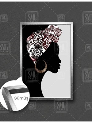 SML Tablo Halka Küpeli Eşarplı Afrikalı  Kadın Woman Dekor Dikey Çerçeveli Kanvas Tablo