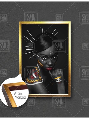 SML Tablo Teni Boyalı Afrikalı Model African Woman Dikey Çerçeveli Kanvas Tablo