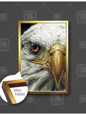 SML Tablo Asi Kartal Kafası Yakın Çekim Siyah Beyaz Kartal Dekor Dikey Çerçeveli Kanvas Tablo