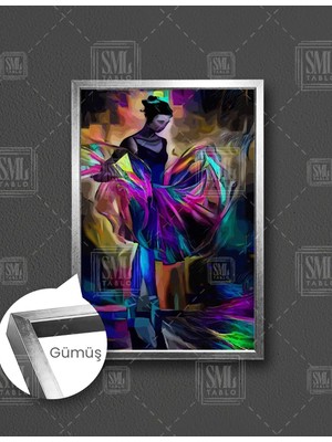 SML Tablo Dans Eden Balerin Modern Soyut Sanat Müzik Kadın Woman Dikey Çerçeveli Kanvas Tablo