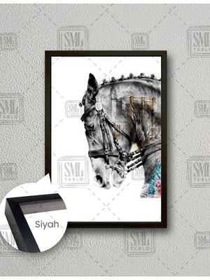 SML Tablo Grafitti At Çizim Hayvan Modern Dekoratif Dikey Çerçeveli Kanvas Tablo