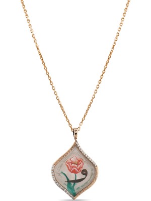 Lial Diamond 0.21 Karat Gül ve Vav Desenli Pırlanta Kolye, Doğal Pırlanta, Sertifikalı Mücevher