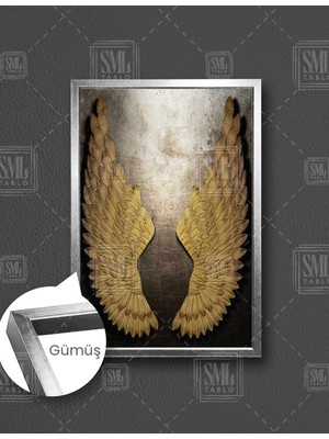 SML Tablo Kahverengi Melek Kanatları Dekor Art Modern Sanat Dikey Çerçeveli Kanvas Tablo