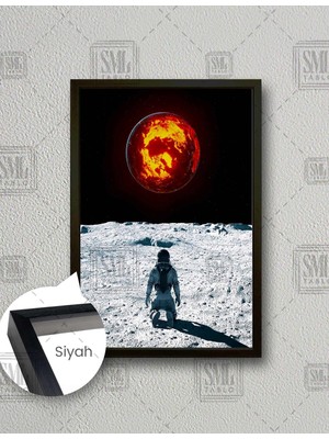 SML Tablo Uzay Diz Çökmüş Astronot Kozmos Uzay Boşluğu Ay Dikey Çerçeveli Kanvas Tablo
