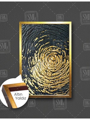 SML Tablo Altın Efektli Siyah Yaprak Gold Dekoratif Modern Dikey Çerçeveli Kanvas Tablo