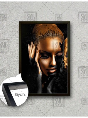 SML Tablo Elleri Boyalı Kadın Model Makyaj Woman Dikey Çerçeveli Kanvas Tablo