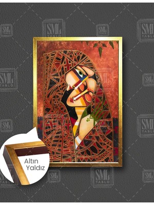 SML Tablo Ruh Ikizi Birbirine Sarılan Çift Aşk Love Art Dekor Dikey Çerçeveli Kanvas Tablo