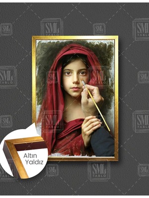 SML Tablo Kırmızı Eşaplı Ağlayan Üzgün Kız Resim Çizem Ressam Sanat Dikey Çerçeveli Kanvas Tablo