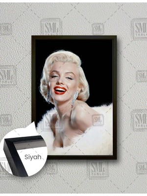 SML Tablo Marilyn Monroe Gülücük Kadın Pırlanta Küpe Dikey Çerçeveli Kanvas Tablo