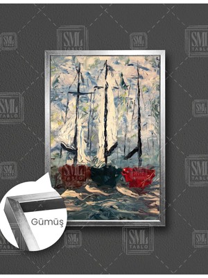 SML Tablo Soyut Sandallar Ilüstrasyon Modern Sanat Deniz Kırmızı Sandal Dikey Çerçeveli Kanvas Tablo