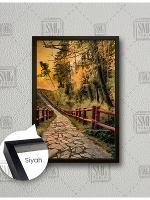 SML Tablo Orman Içindeki Çitli Taş Yol Doğa Manzara Dekor Dikey Çerçeveli Kanvas Tablo