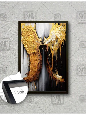 SML Tablo Mermer Üzerinde Altın Melek Kanatları Dekor Soyut Sanat Dikey Çerçeveli Kanvas Tablo