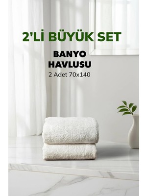 Cotto Home 2 li Kareli Beyaz Renk Yumuşak Pamuk Banyo Havlu Seti 70x140 cm