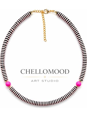 Chellomood Chellomod Soft Punk – Pembe ve Siyah El Yapımı Fimo Boncuk Kolye