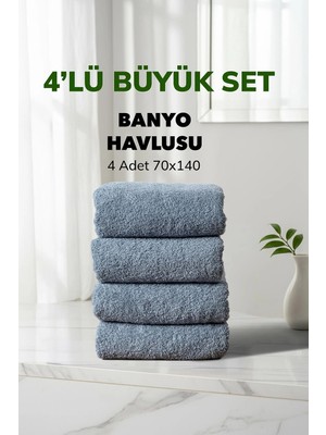 Cotto Home 4 lü Çizgili Mavi Renk Yumuşak Pamuk Banyo Havlu Seti 70x140 cm