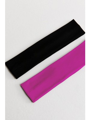 New Obsessions 2 Adet Siyah - Fuşya Elastan Jersey Saç Bandı