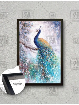 SML Tablo Dala Konmuş Mavi Tavus Kuşu Art Hayvan Manzara Dekor Dikey Çerçeveli Kanvas Tablo