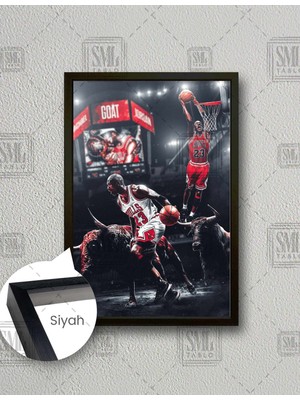 SML Tablo Nba Michael Jordan Art Chicago Bulls Basketbol Boğa Dikey Çerçeveli Kanvas Tablo