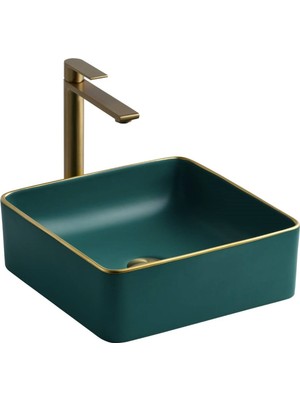 Lena - Tezgah Üstü Porselen Lavabo Yeşil Outlet - E-4070Y-