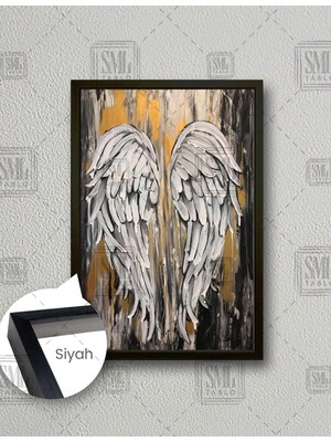 SML Tablo Beyaz Melek Kanatları Soyut Modern Dekor Dikey Çerçeveli Kanvas Tablo