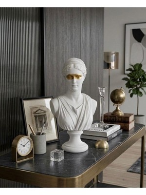 Mirsa Global Dekoratif Diana Büst Biblo – Antik Yunan Heykel Tarzı, Biblo Beyaz Gold Lüks Salon Konsol Süs Objesi ( Polyester)