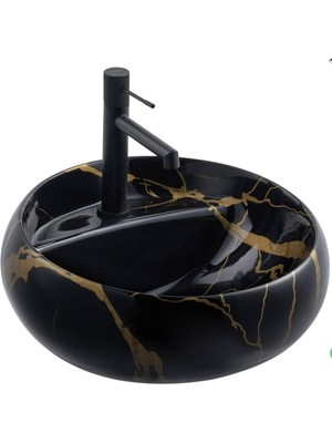 Lena - Tezgan Üstü Porselen Lavabo Mermer Desenli Outlet - EH-4660M7-