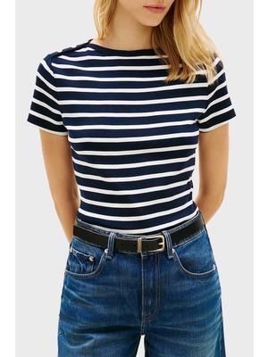 Tommy Hilfiger % 100 Pamuk Slim Fit Kayık Yaka T Shirt Bayan T Shirt WW0WW49250 0x3