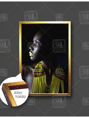 SML Tablo Afrikalı Kadın Model Etnik Kıyafet African Girl Dikey Çerçeveli Kanvas Tablo