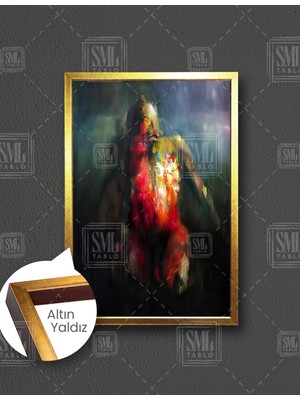 SML Tablo Soyut Diz Çökmüş Kadın Silüeti Yağlı Boya Efektli Dikey Çerçeveli Kanvas Tablo